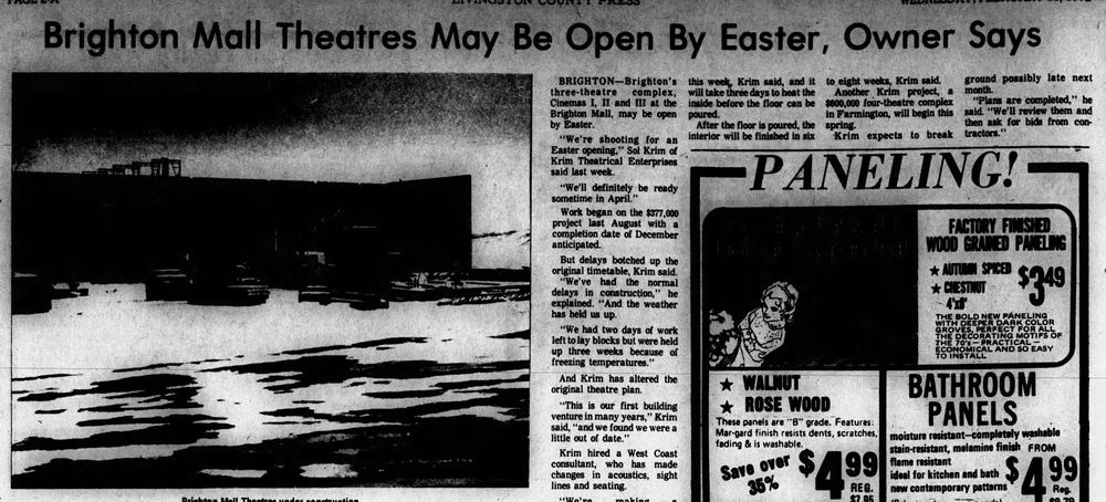 Brighton Cinemas 9 - Feb 16 1972 Article On Theater